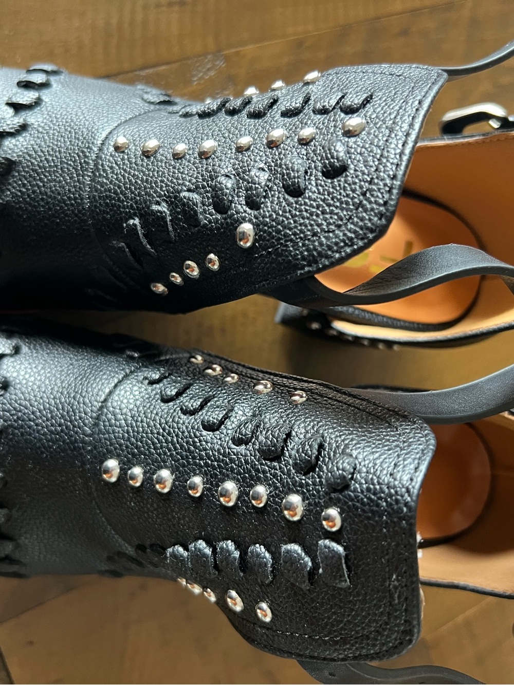Black Studded Leather Women’s ankle strap Sandals